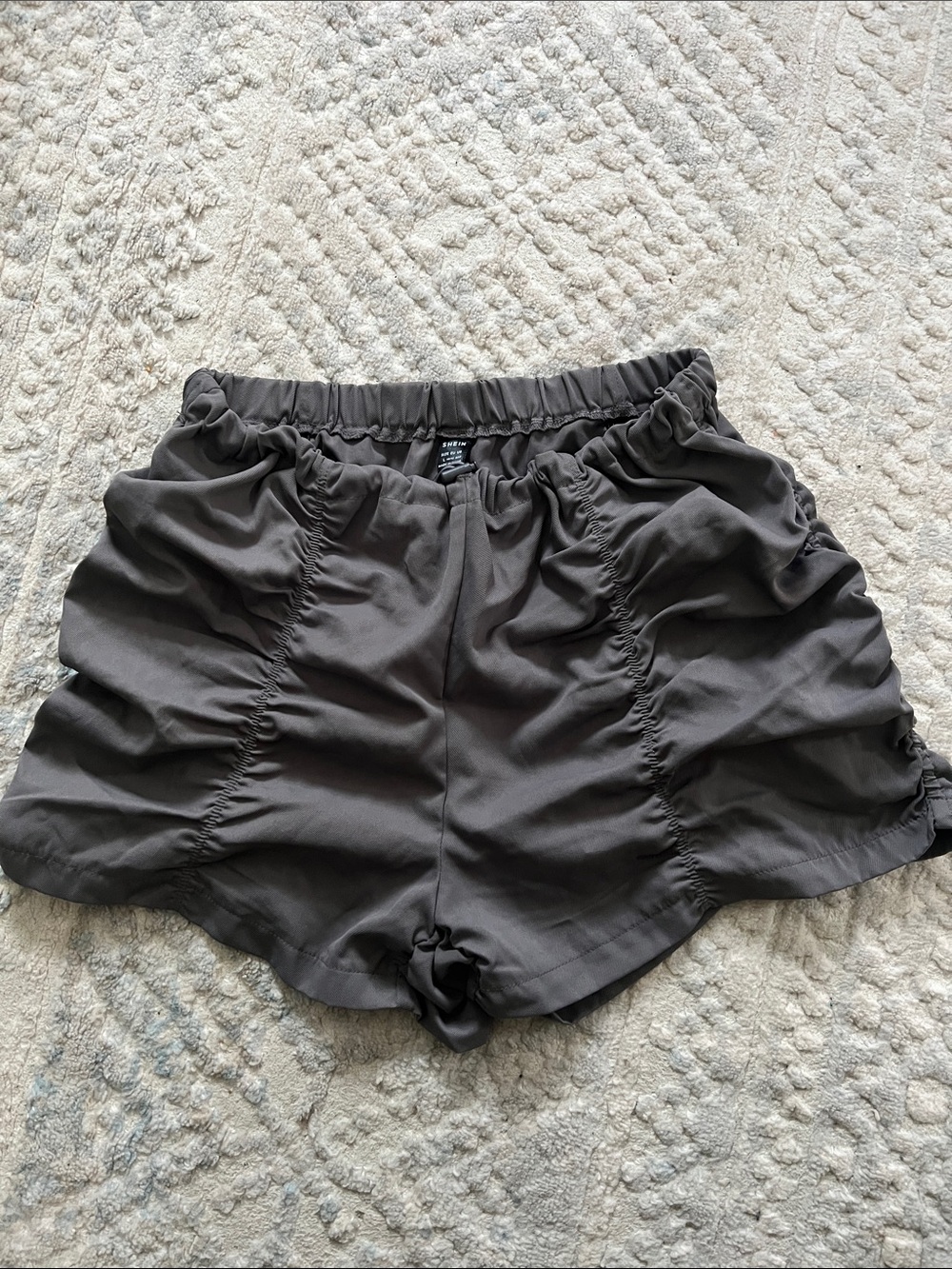 SHEIN Charcoal Gathered Elastic-Waist Athletic Shorts